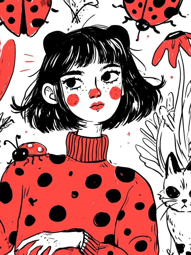 Ladybug Girl Illustration Poster. poster — illustration art