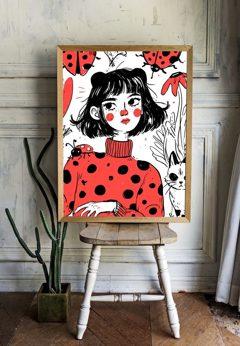 Ladybug Girl Illustration Poster. — room view 1