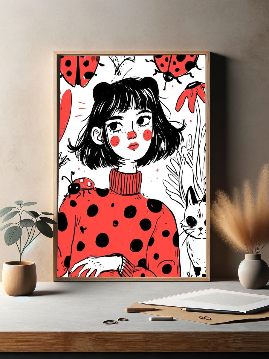 Ladybug Girl Illustration Poster. — room view 2