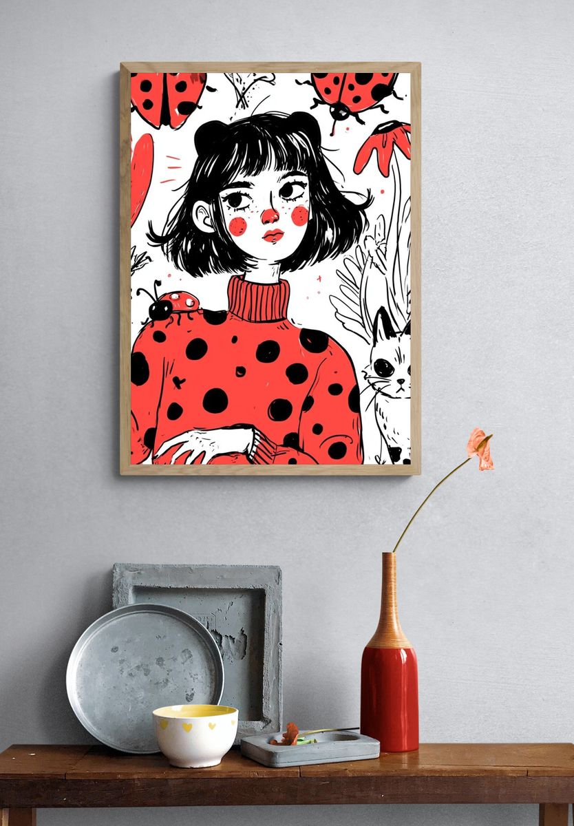 Ladybug Girl Illustration Poster. — room view 3