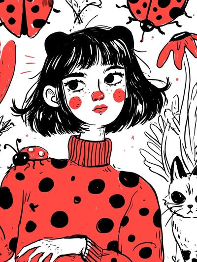 Ladybug Girl Illustration Poster. poster