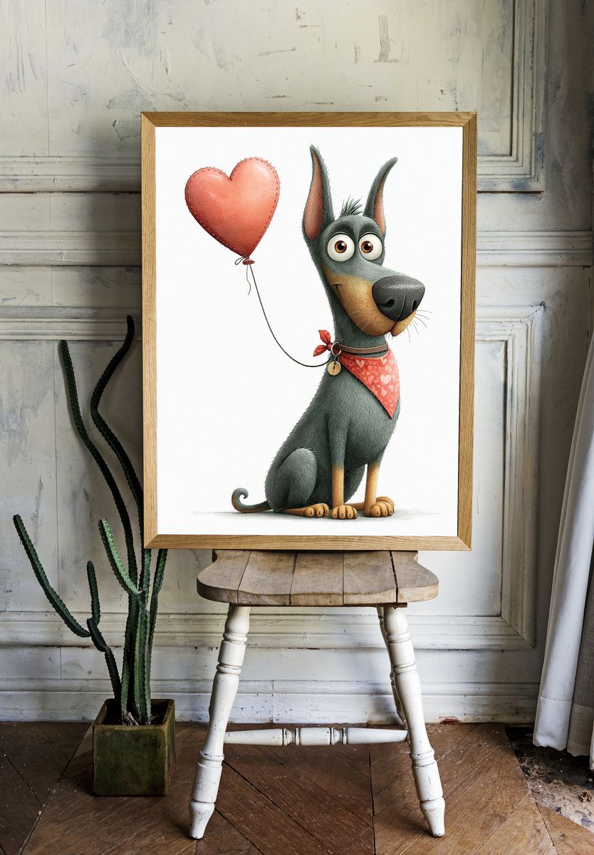 Heart Balloon Dog Illustration Poster. — room view 1