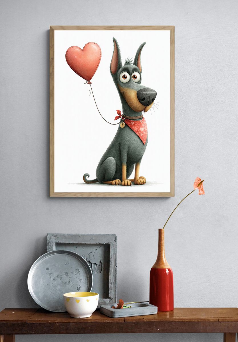 Heart Balloon Dog Illustration Poster. — room view 3