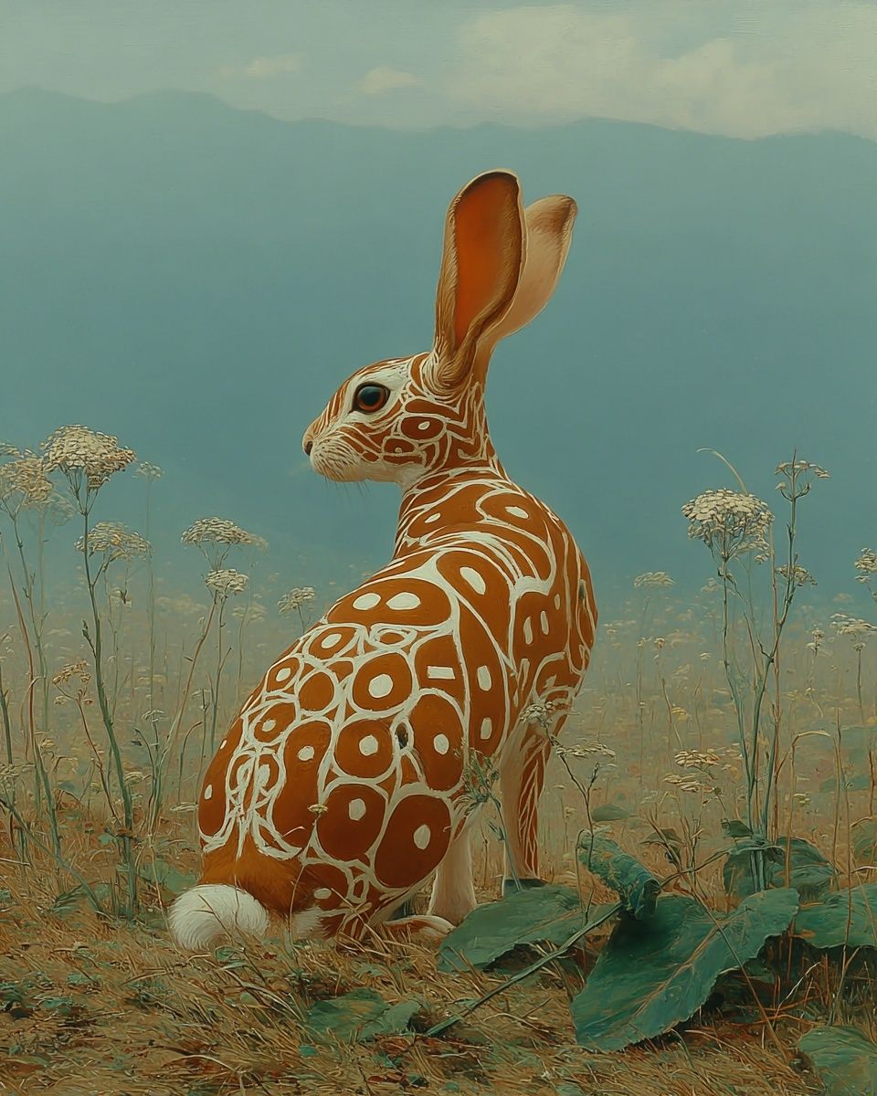 Surreal Patterned Rabbit Illustration Poster. poster detail