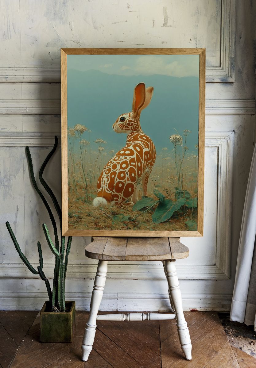 Surreal Patterned Rabbit Illustration Poster. room preview