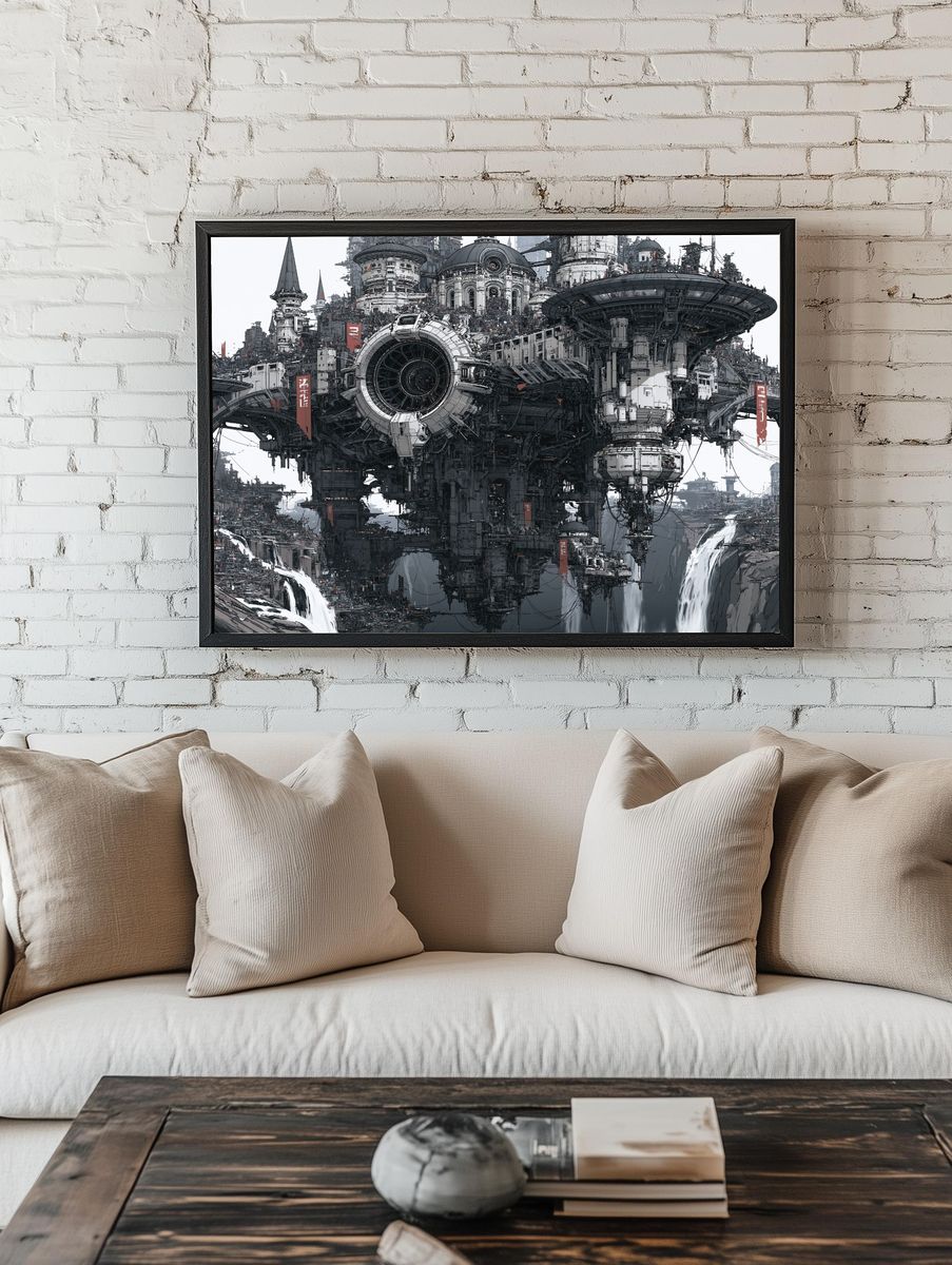 Floating Sci-Fi Citadel Illustration Poster. — room view 1