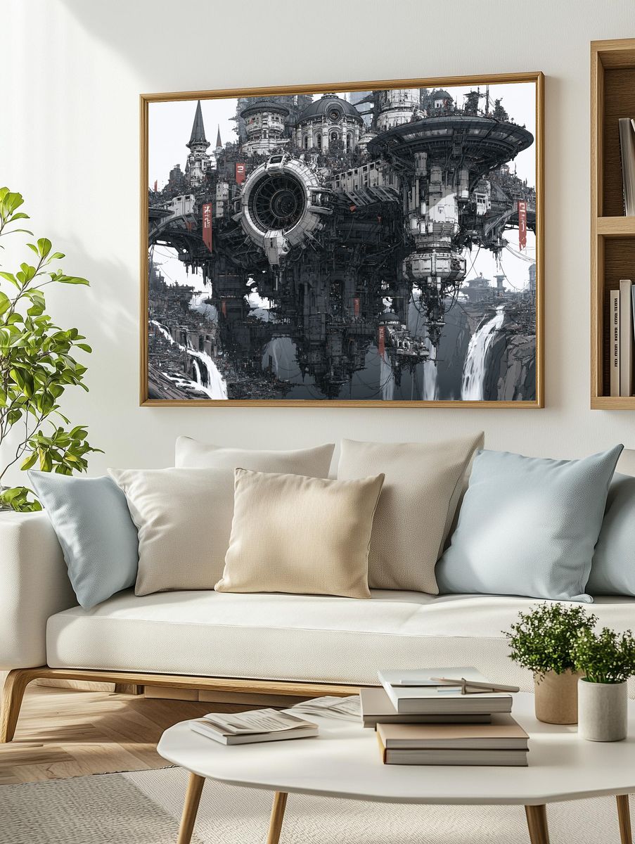 Floating Sci-Fi Citadel Illustration Poster. — room view 2
