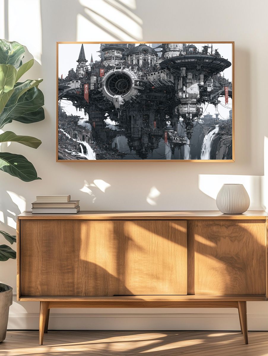 Floating Sci-Fi Citadel Illustration Poster. — room view 3
