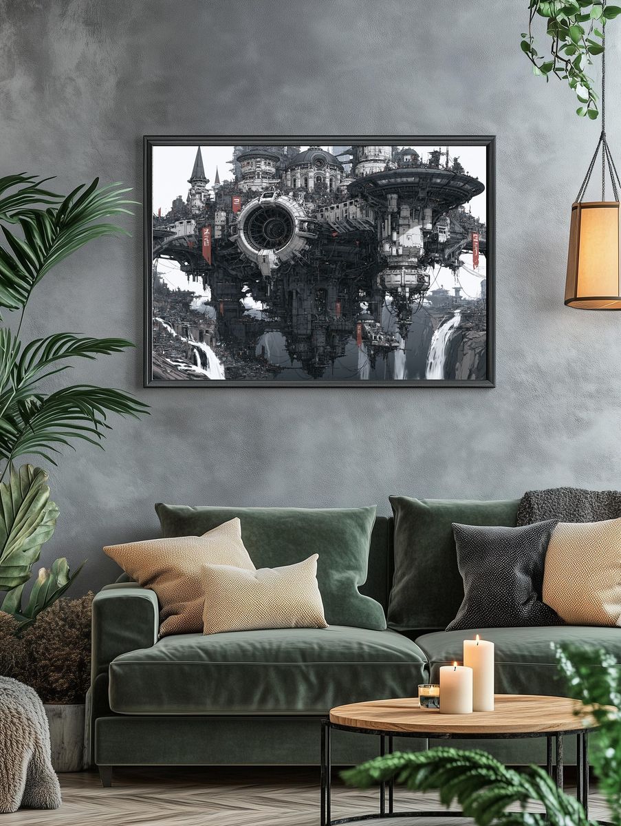 Floating Sci-Fi Citadel Illustration Poster. — room view 4