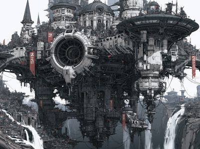 Floating Sci-Fi Citadel Illustration Poster. poster