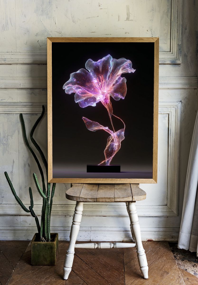 Glowing Digital Flower Illustration Poster. — room view 1