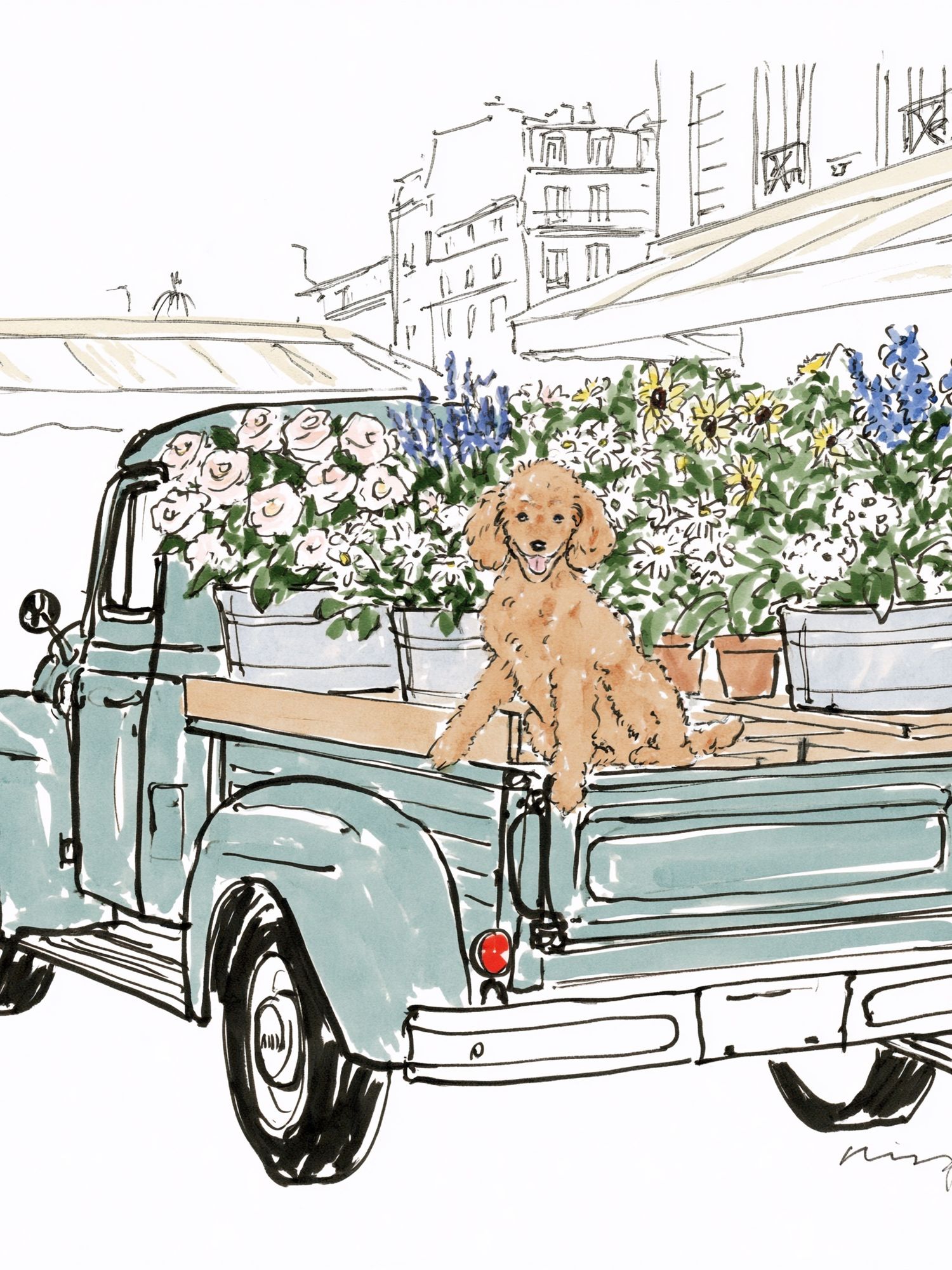 Poodle Flower Truck Illustration Poster. poster — illustration art