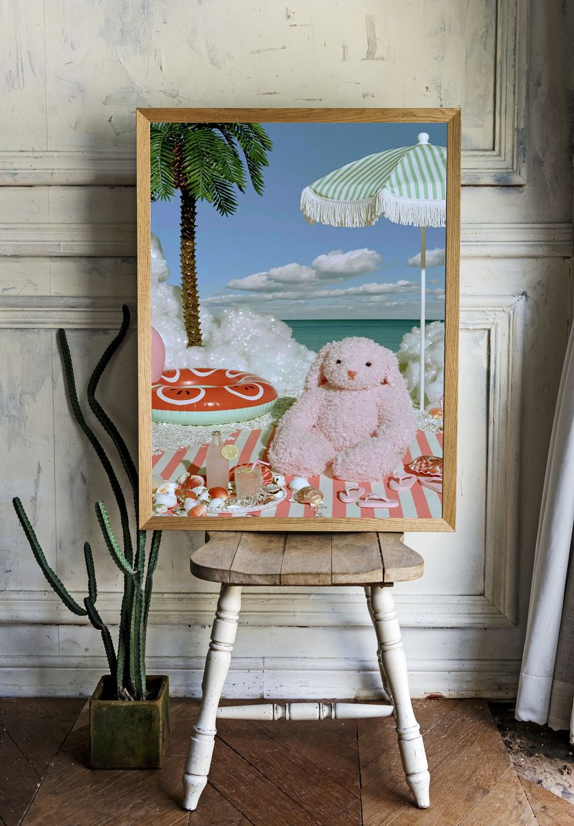 Pastel Beach Bunny Illustration Poster. — room view 1
