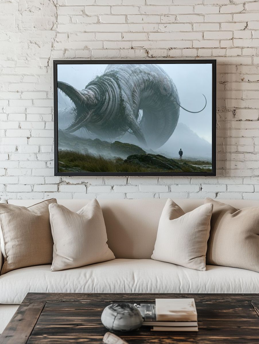 Surreal Giant Creature Landscape Print. — room view 1