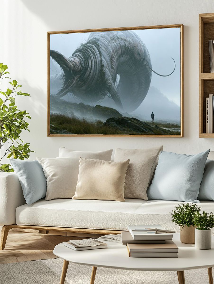 Surreal Giant Creature Landscape Print. — room view 2