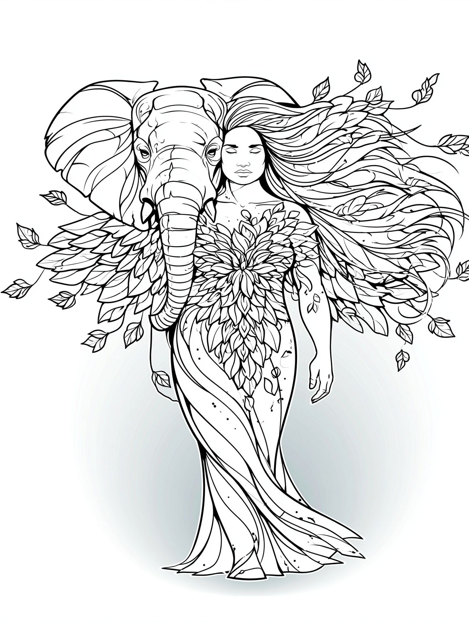 Elephant Woman Line Art Poster. poster — illustration art