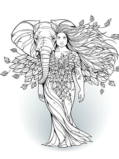 Elephant Woman Line Art Poster. poster