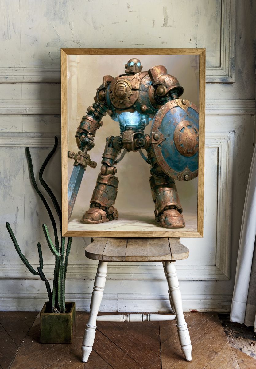 Steampunk Robot Warrior Print. room preview