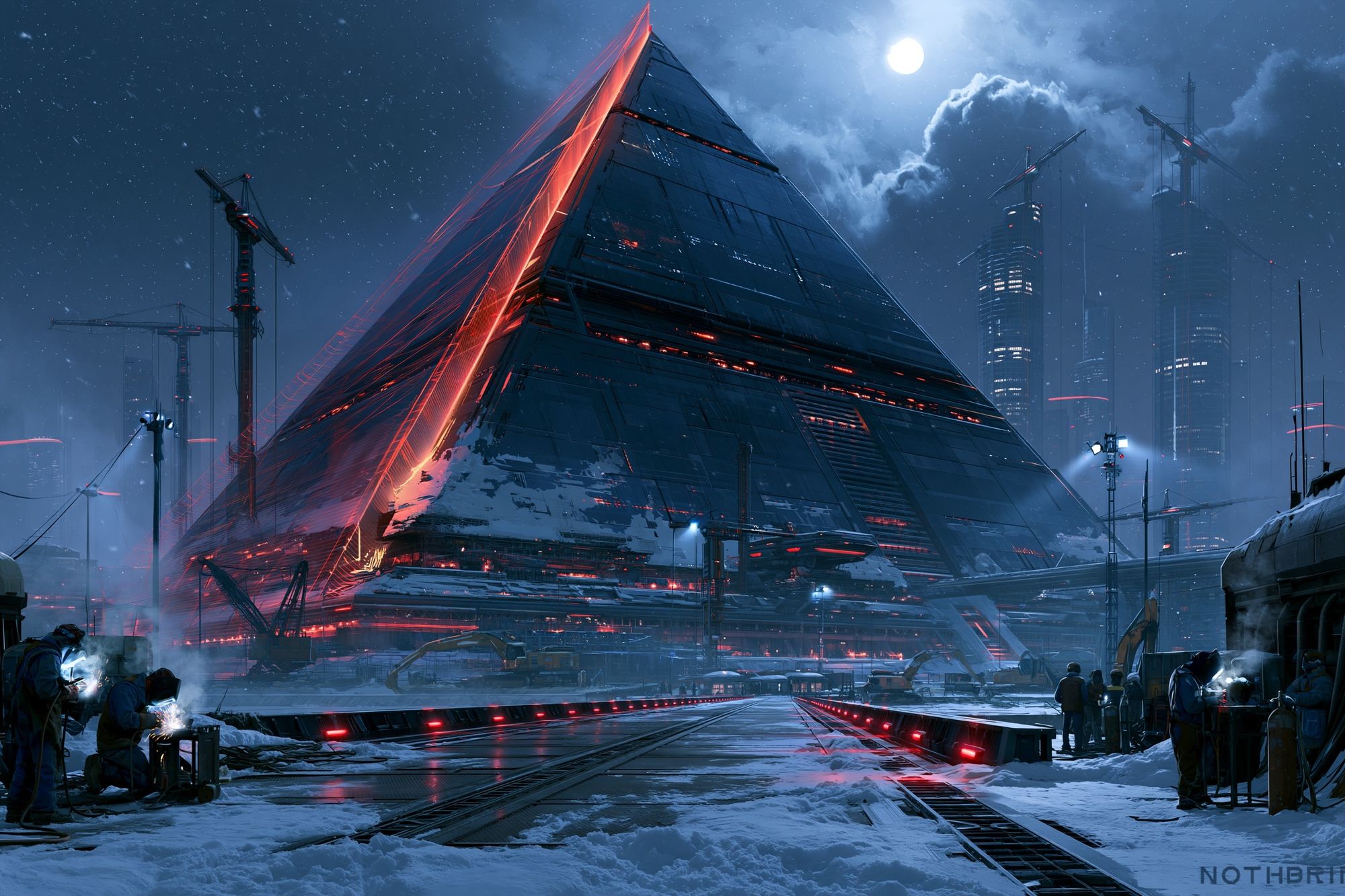 Futuristic Pyramid Cityscape Poster. poster — illustration art