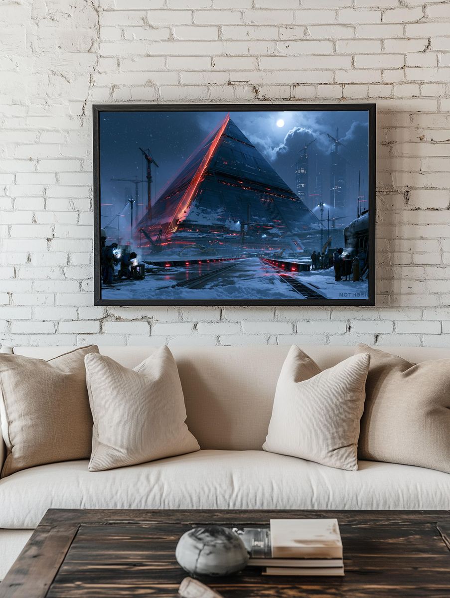 Futuristic Pyramid Cityscape Poster. room preview