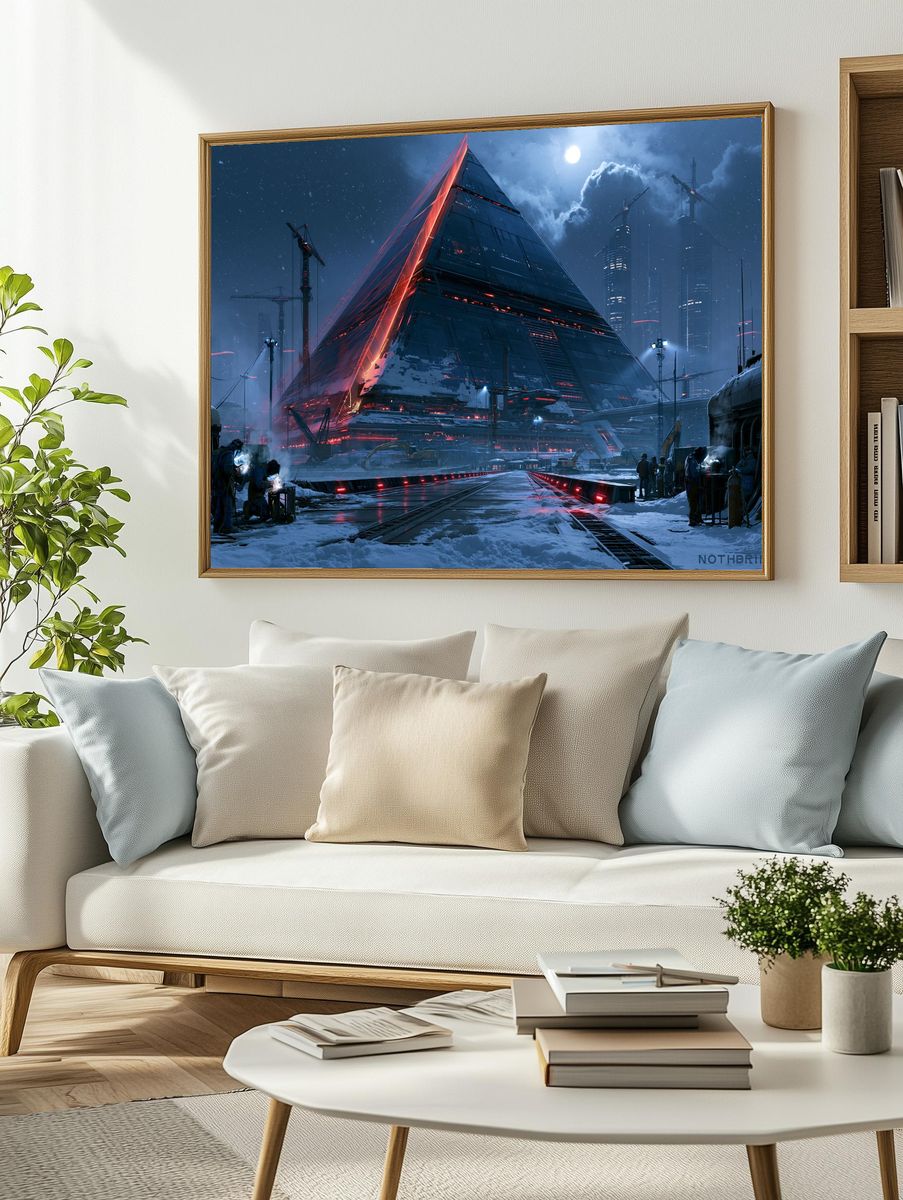 Futuristic Pyramid Cityscape Poster. — room view 2