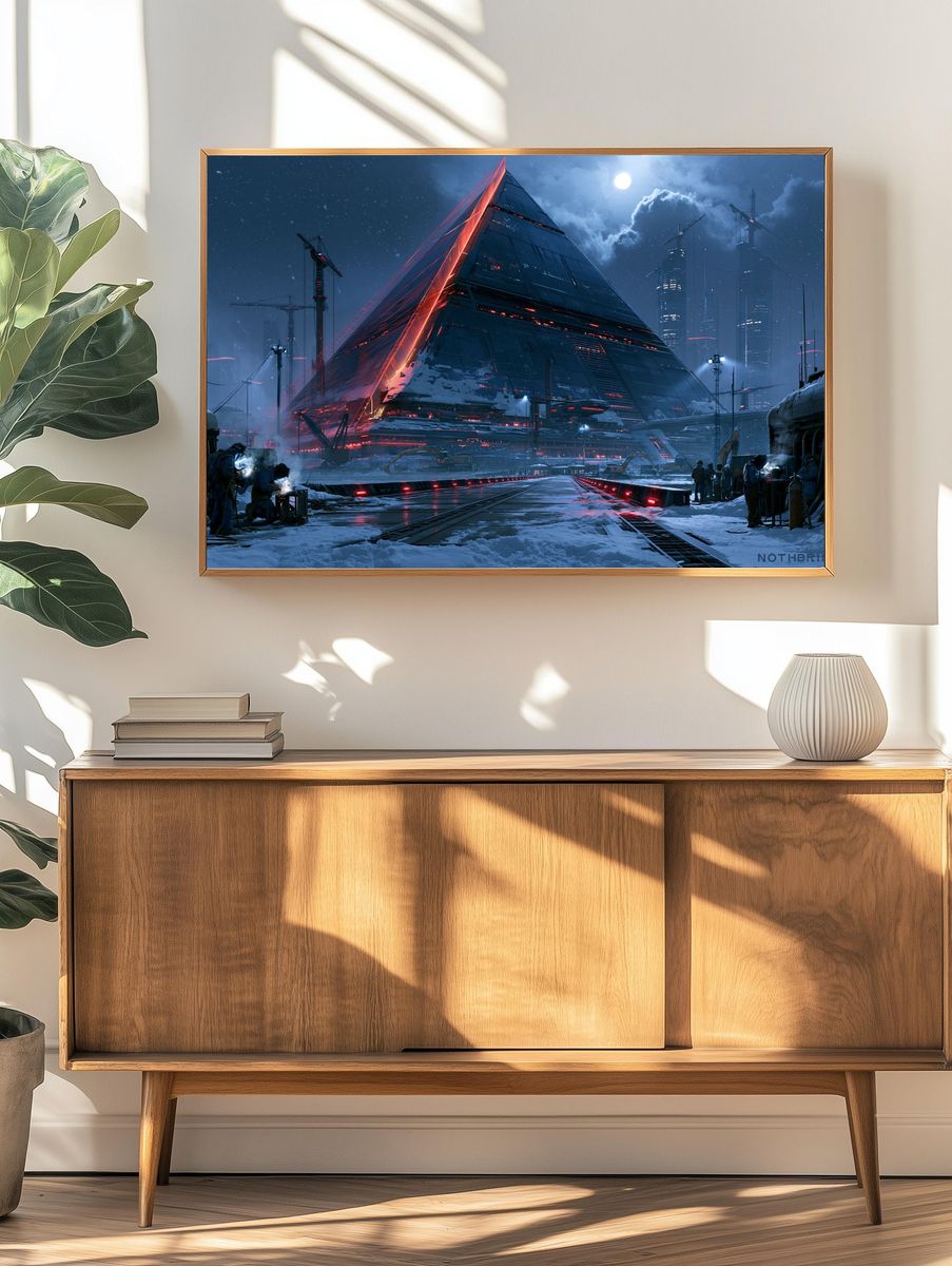 Futuristic Pyramid Cityscape Poster. — room view 3
