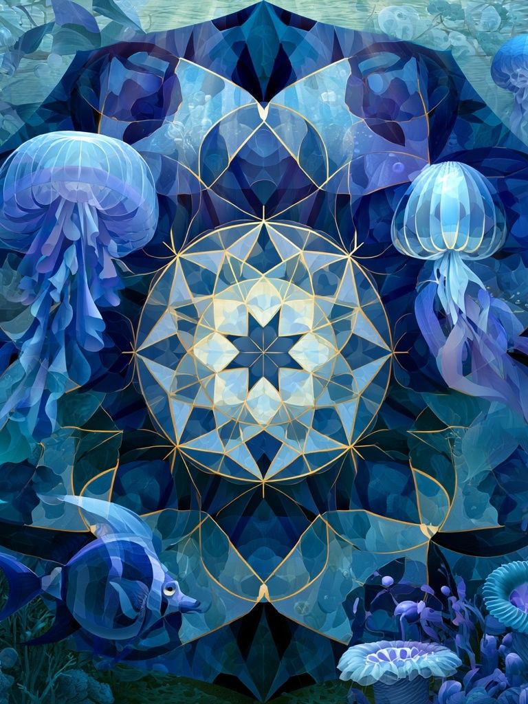 Underwater Mandala Jellyfish Print. poster — illustration art