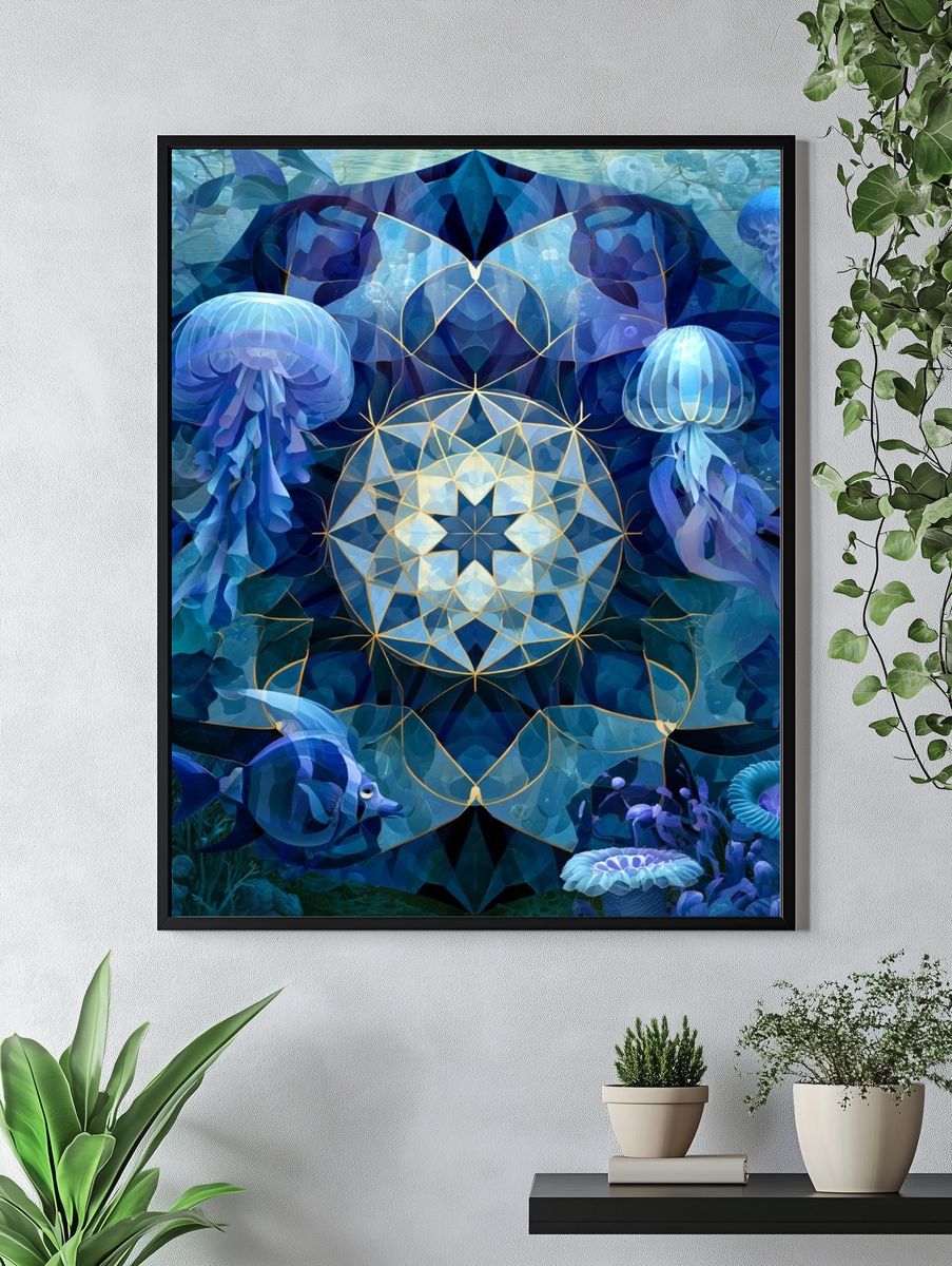 Underwater Mandala Jellyfish Print. — room view 4