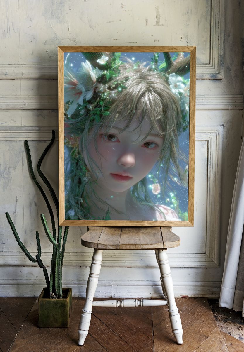 Forest Spirit Portrait Print. room preview
