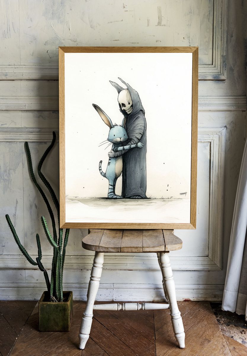 Skeleton Rabbit Hug Illustration Poster room preview