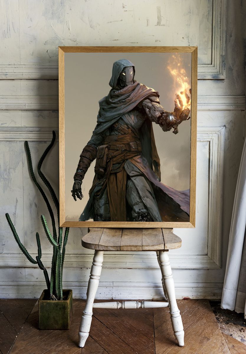 Mystic Hooded Warrior Illustration Poster. room preview