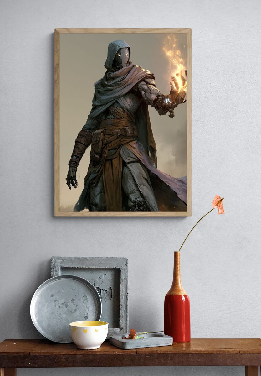 Mystic Hooded Warrior Illustration Poster. — room view 3