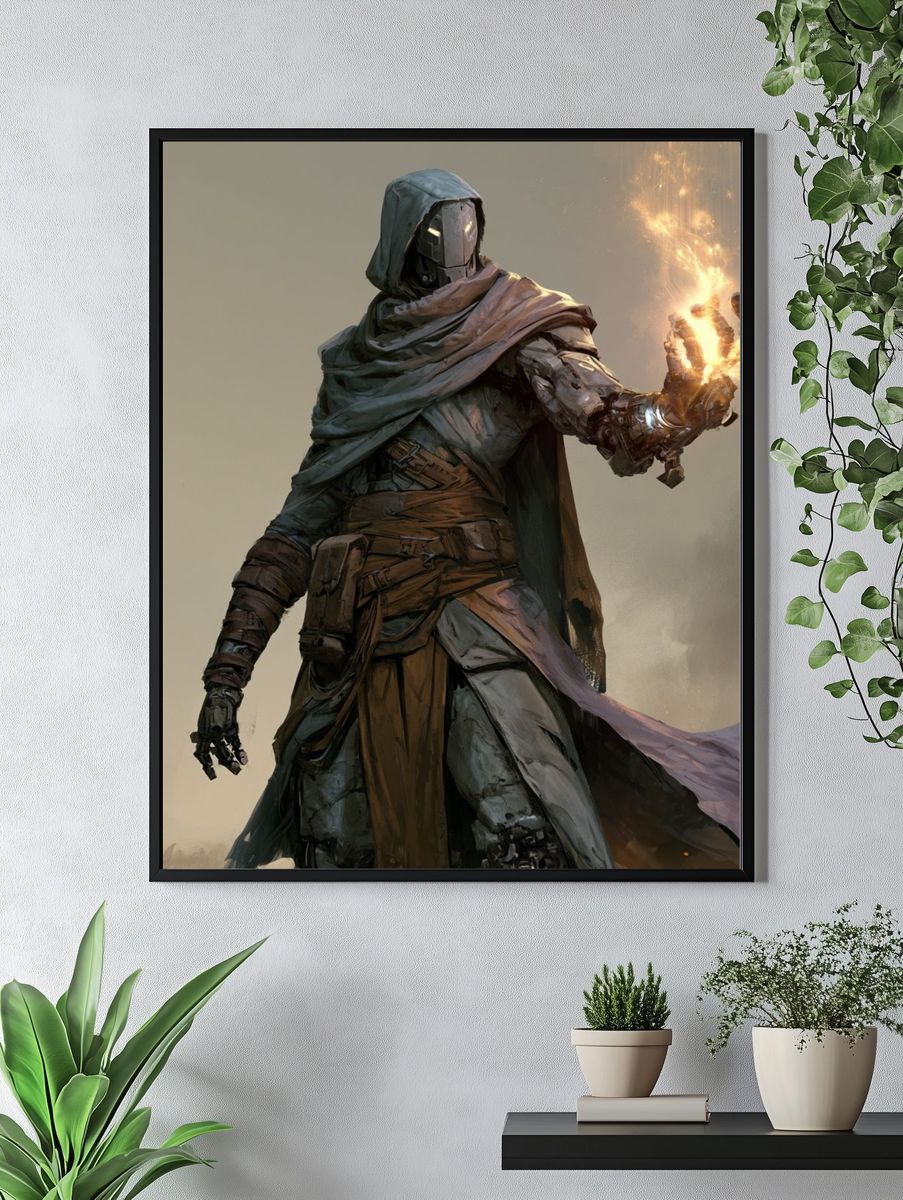 Mystic Hooded Warrior Illustration Poster. — room view 4
