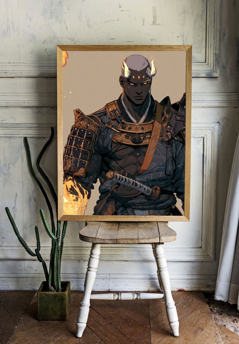 Demon Samurai Digital Art Poster. room preview