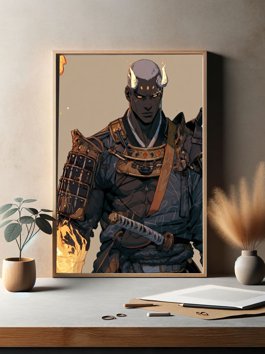 Demon Samurai Digital Art Poster. — room view 2