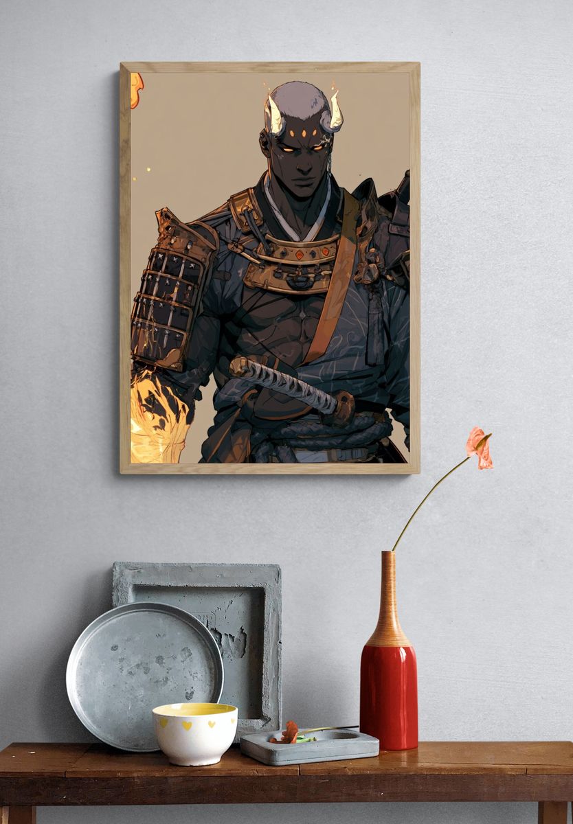 Demon Samurai Digital Art Poster. — room view 3