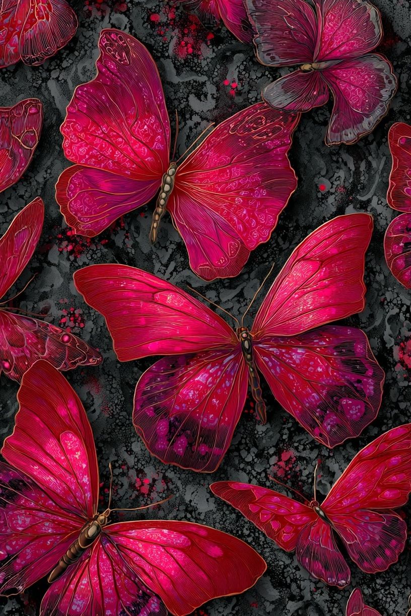 Magenta Butterfly Garden Illustration Poster. poster detail