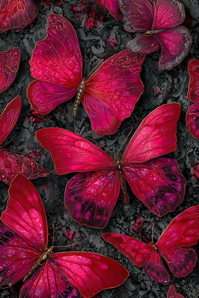 Magenta Butterfly Garden Illustration Poster. poster print