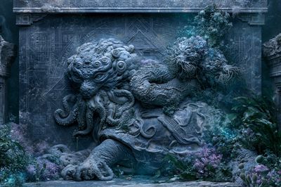 Mythic Sea Guardian Illustration Print. poster