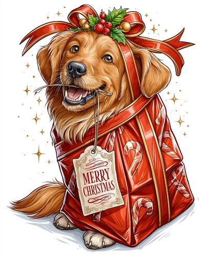 Christmas Golden Retriever Illustration Poster. poster