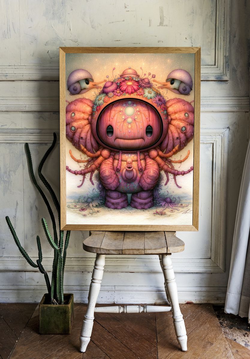 Floral Astronaut Creature Illustration Poster. room preview