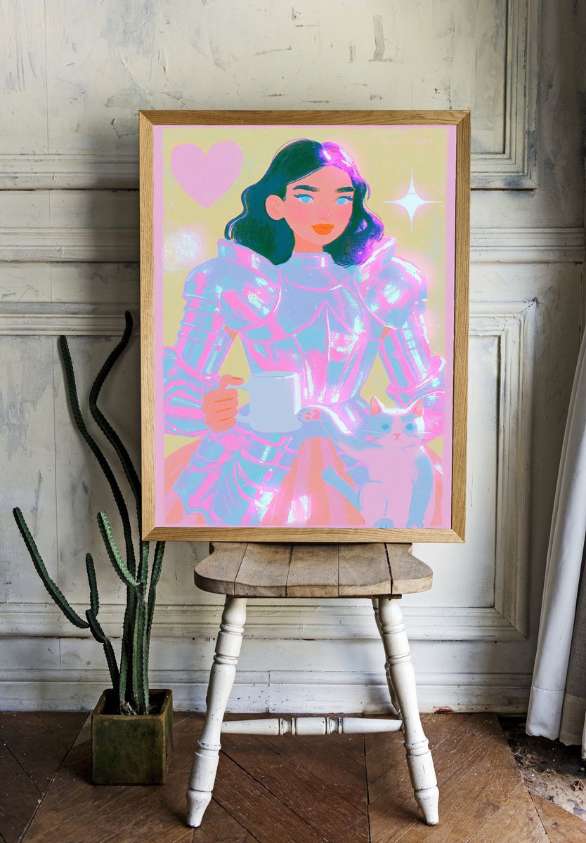 Pastel Knight Girl Illustration Poster. room preview
