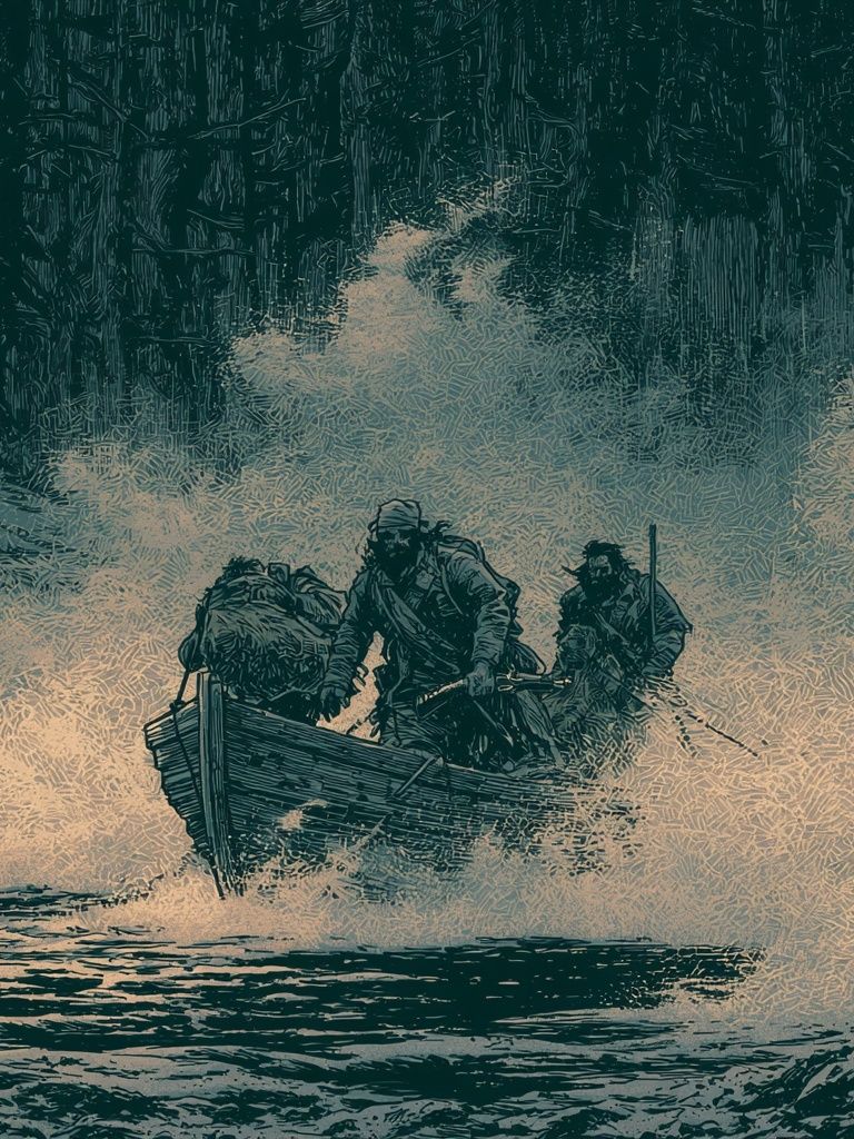 Stormy Boat Crossing Illustration Poster. poster detail