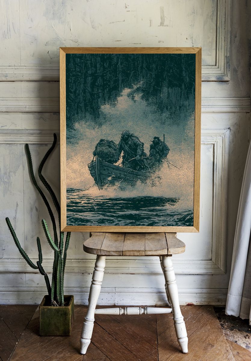 Stormy Boat Crossing Illustration Poster. room preview