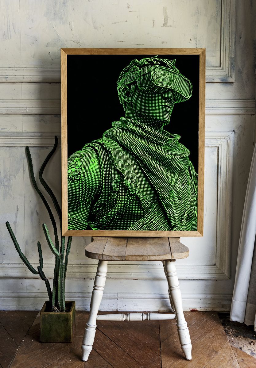 Neon Halftone Soldier Digital Art Poster room preview
