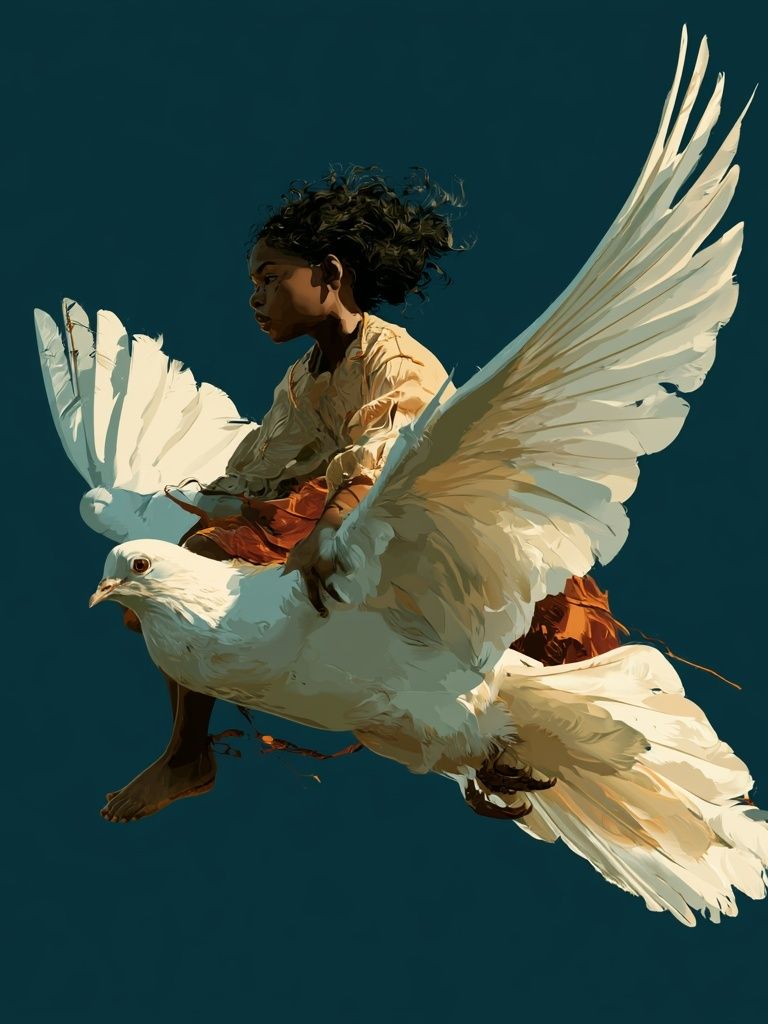 Girl on Dove Digital Art Poster. poster detail