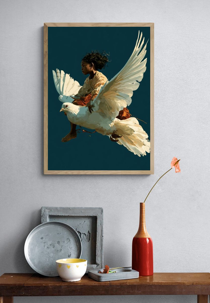 Girl on Dove Digital Art Poster. — room view 3