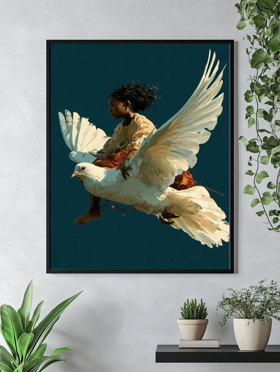 Girl on Dove Digital Art Poster. — room view 4