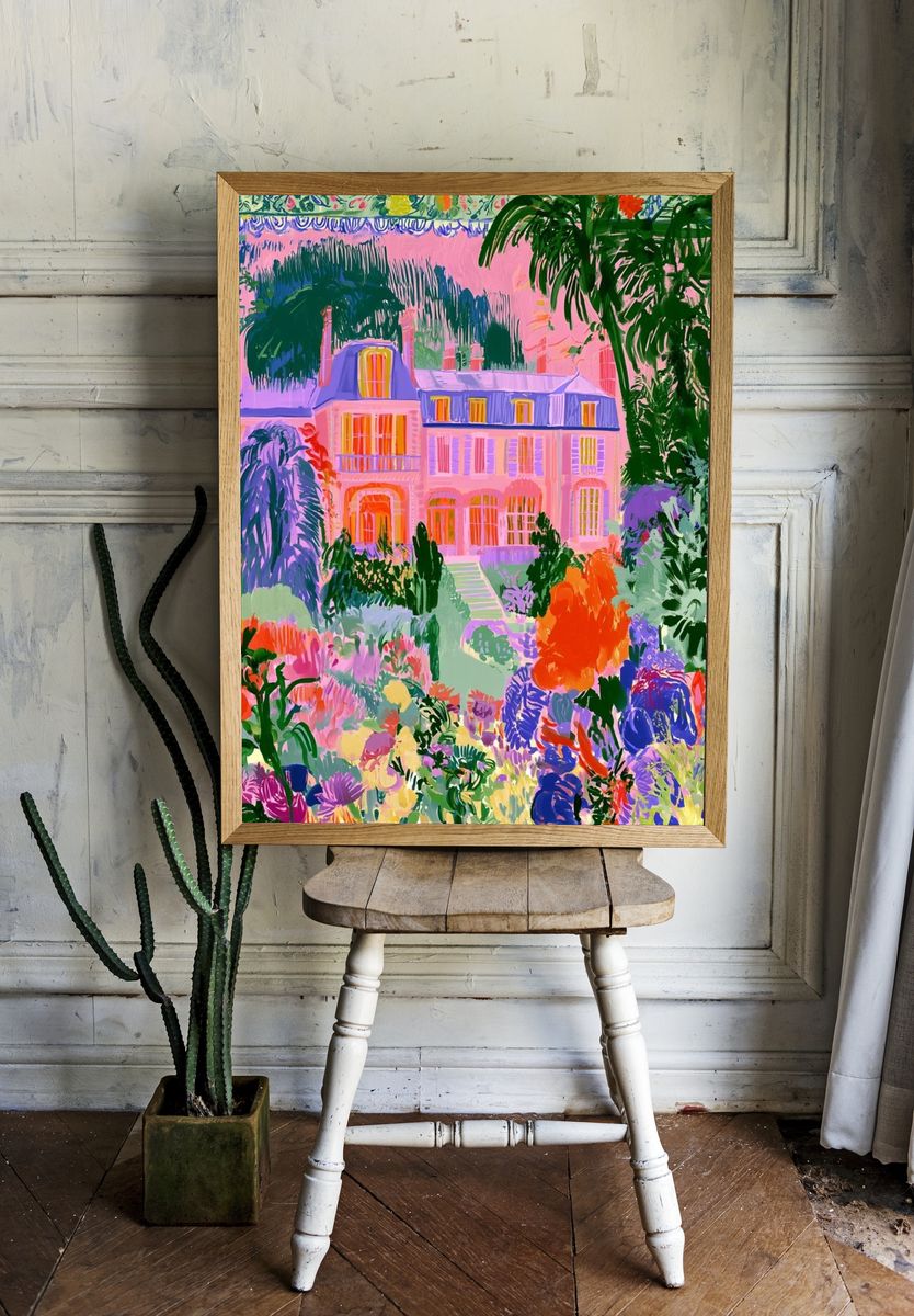 Pastel Garden Manor Illustration Poster. — room view 1