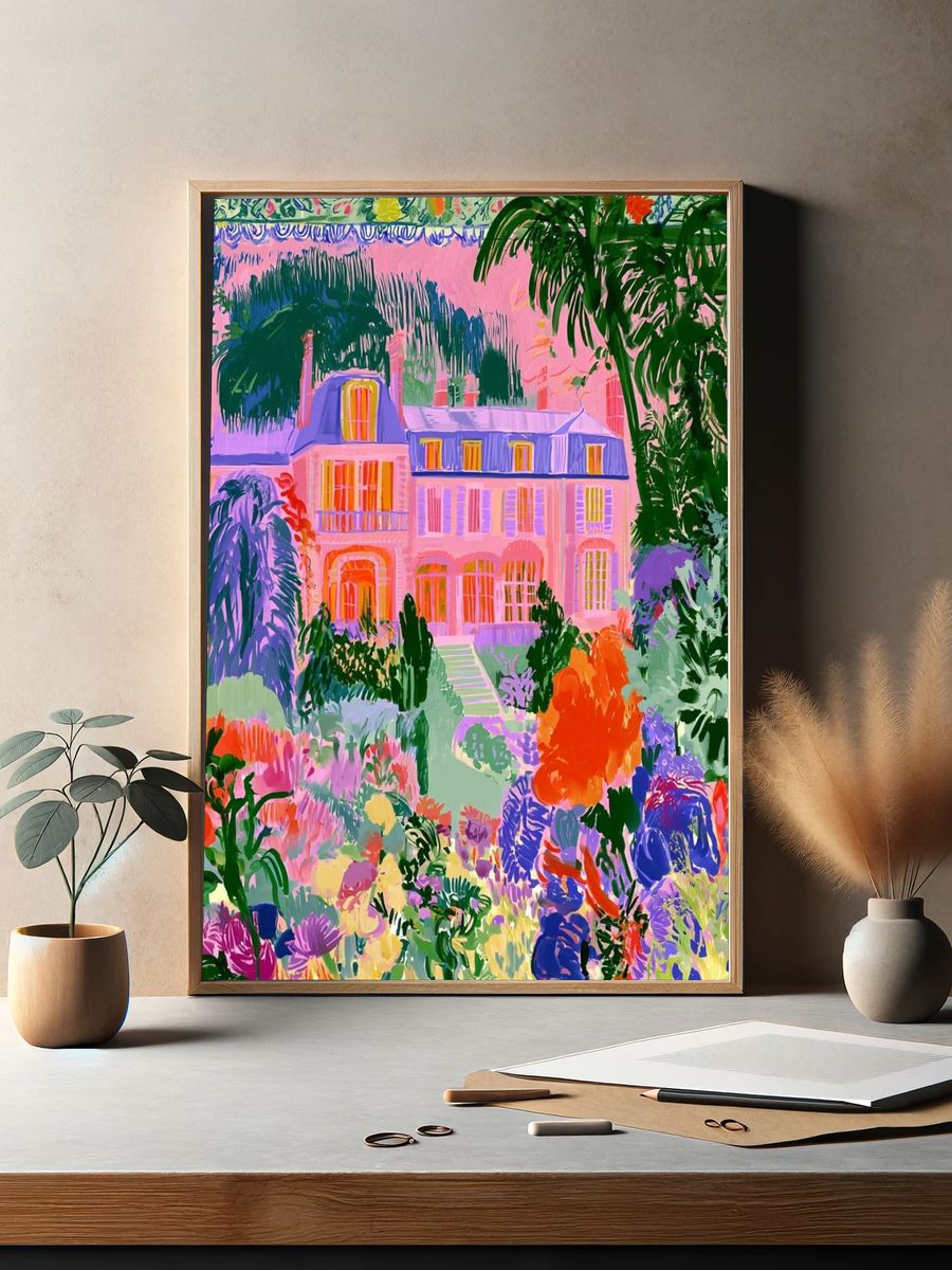 Pastel Garden Manor Illustration Poster. — room view 2